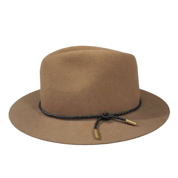 rag & bone Womens Large Cognac Brown Braided Leather Brass Band Wool Fedora Hat main image 4